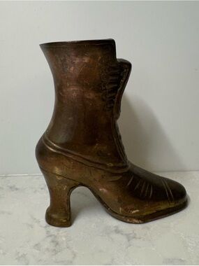 Vintage Brass Victorian Ladies Boot Vase 5”